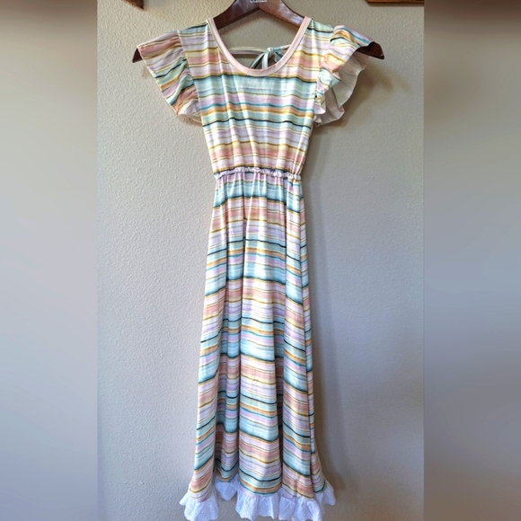 Makena Lane Girls Striped Short Sleeve Maxi Dress Size XL 8/10 - Picture 1 of 8